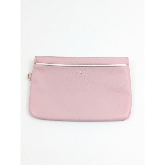 Polo Ralph Lauren Handbags - Ralph Lauren Pink Leather Wristlet Clutch Pouch RLL Logo Gold Zip Womens